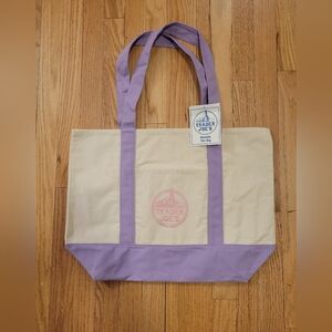 NWT Large Trader Joe' Lavender-Trim Canvas Tote Bag